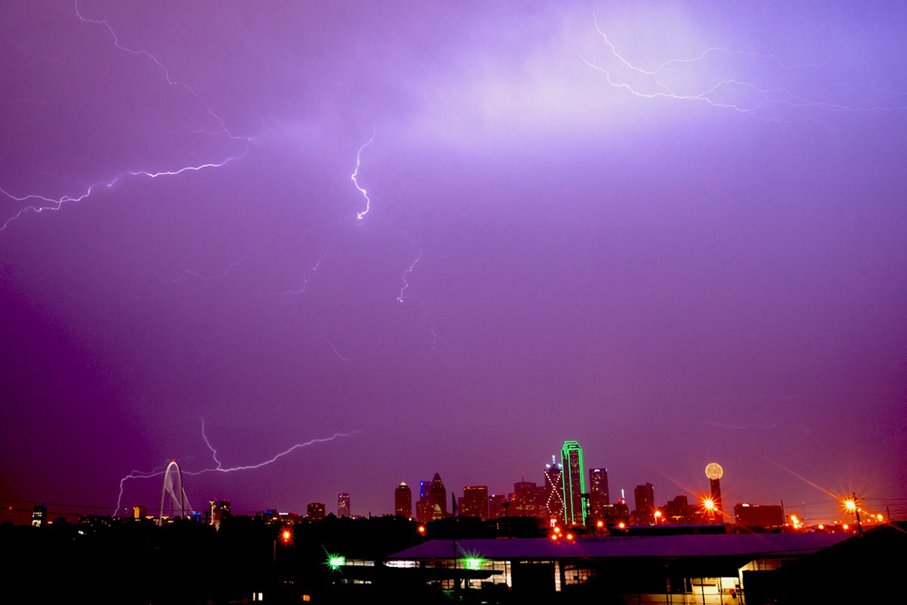 Lightning Electrical Storm Dallas Texas City Skyline