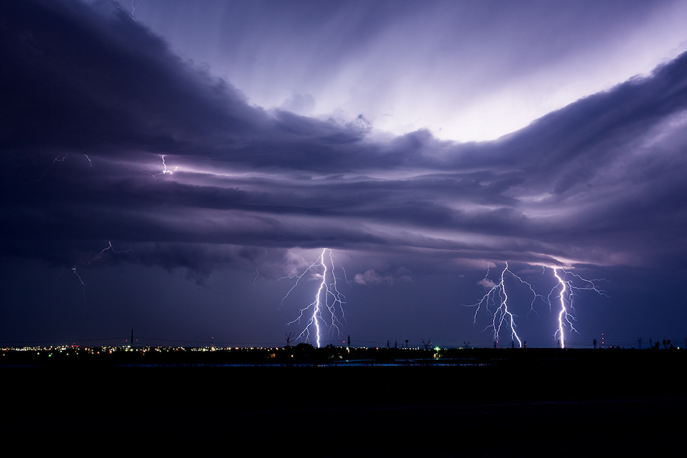 Thunderstorm lightning strikes in Texas