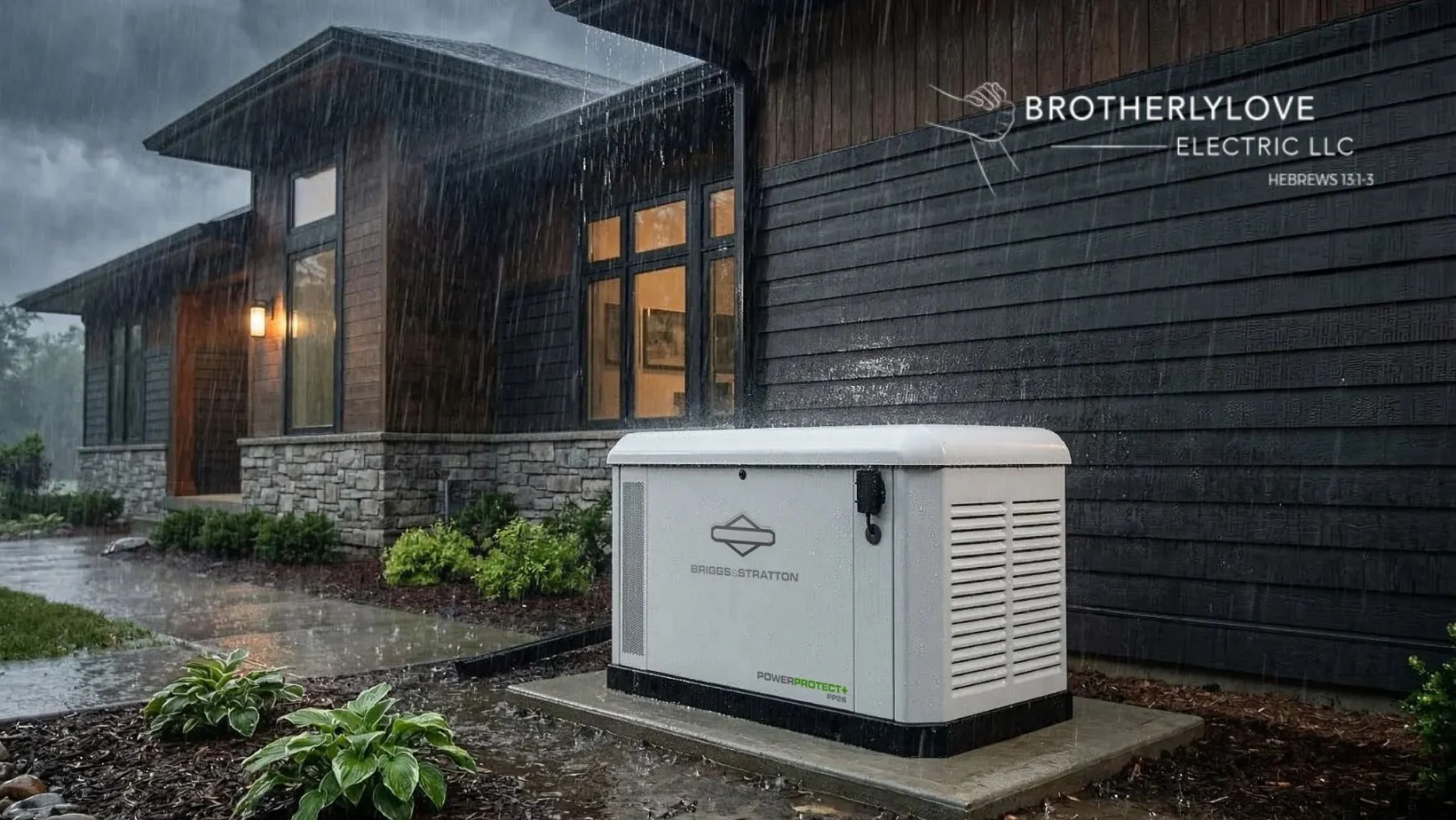 Brotherlylove Electric installing a standby generator for a Houston home preparing for hurricane season and long power outages