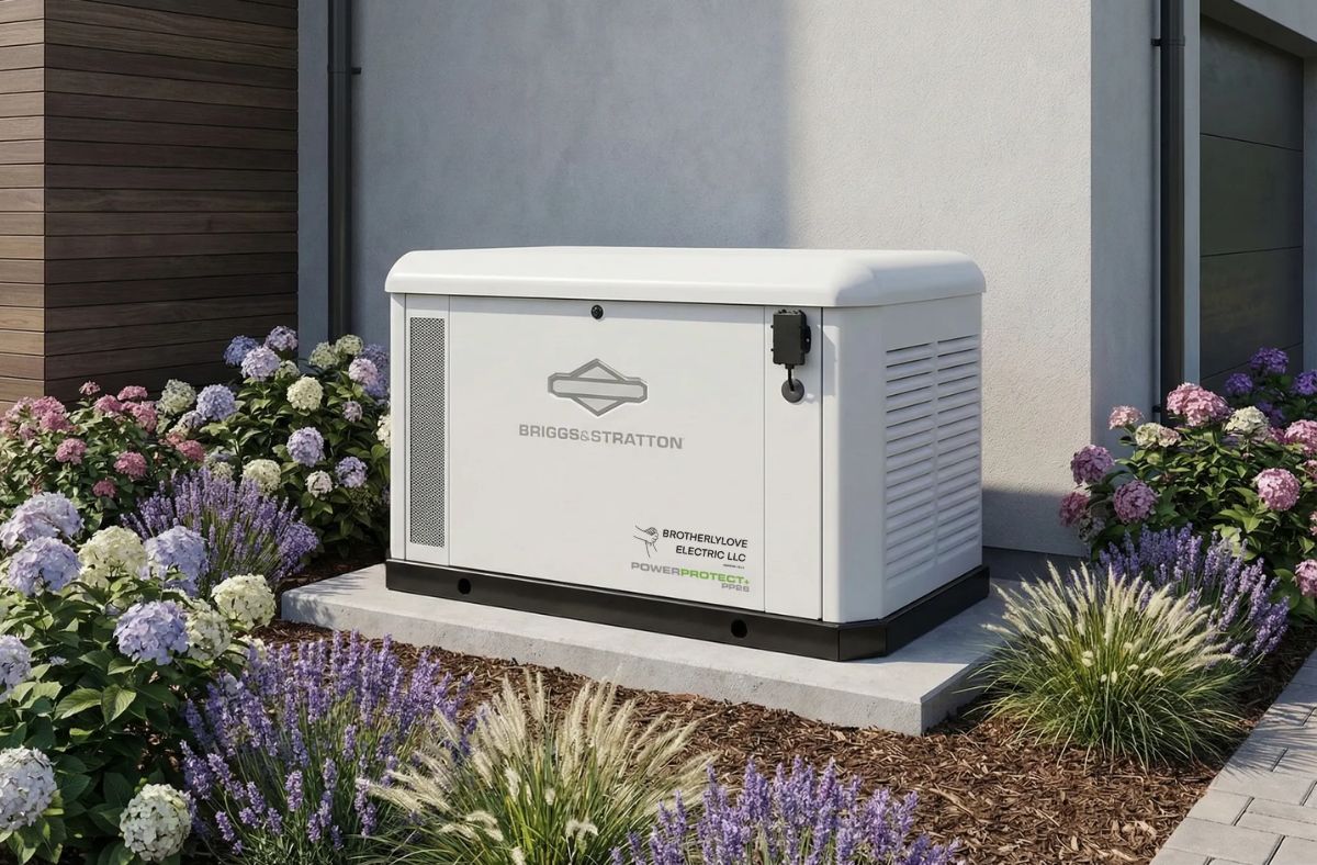 Electrical contractors in Dallas, TX, are installing a Briggs & Stratton generator for a homeowner wanting protection from storm season