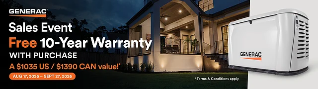 Generac 10-year warranty promotion for Houston homeowners protecting their standby generator investment with Brotherlylove Electric.